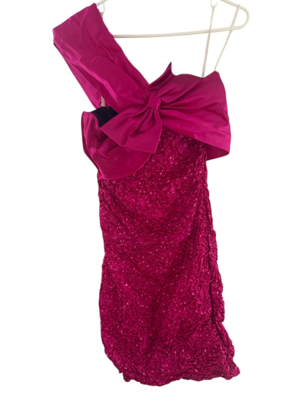 80s Steppin Out Pink sequin bow Vintage Dress Size 7 / US Small